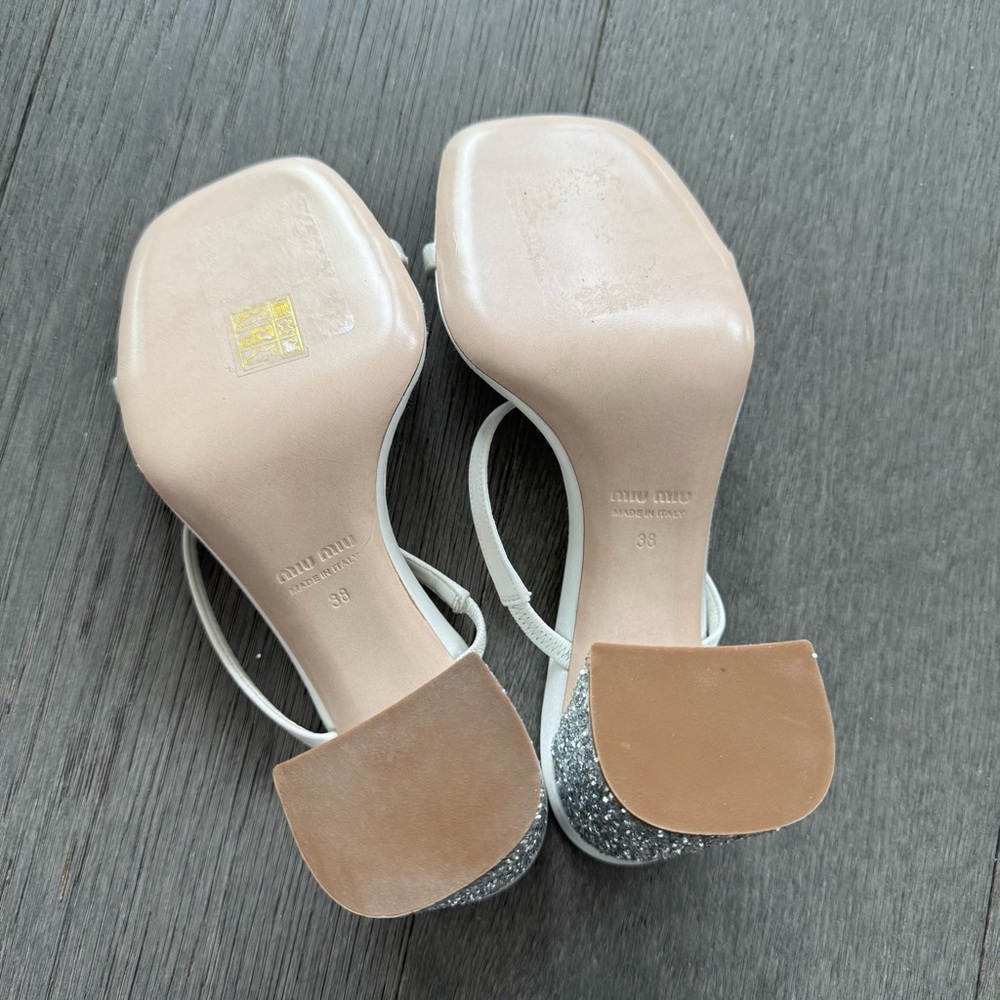 Miu Miu Silver White Heeled Sandals - Picture 6 of 7